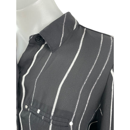 Apt. 9 Women's Black Stripe Collared Long Sleeve Button Down Shirt Top S Petite
