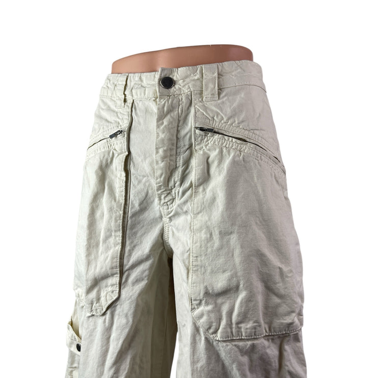 Zara Women's White High Waisted Barrel Baggy Wide Leg Trousers Pants Size 4