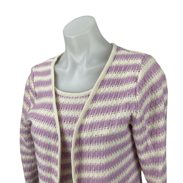 Willow & Wind Purple Lilac Striped Crop Tank Top Cardigan 2 Piece Set Size M
