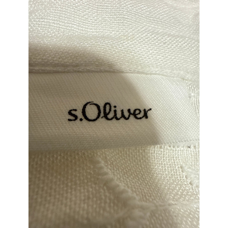 S. Oliver Women's White Linen Embroidered Eyelet Long Sleeve Button Down Shirt 6