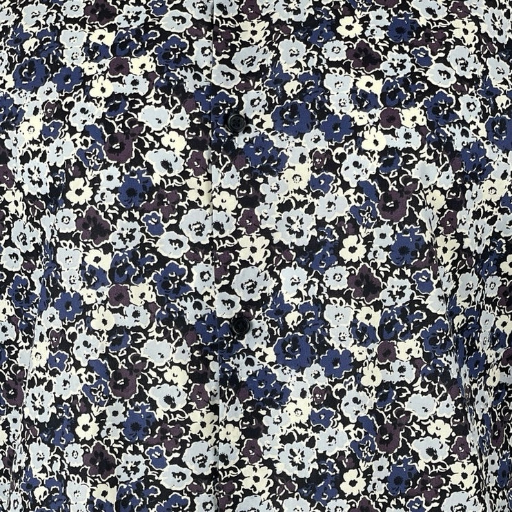 H&M Men's Blue Floral Slim Fit Short Sleeve Casual Button Down Shirt Top Size L