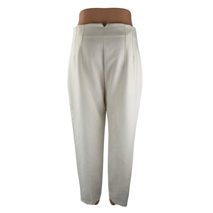 Zara Women's White High Waisted Pleated Tapered Leg Trousers Dress Pants Size L