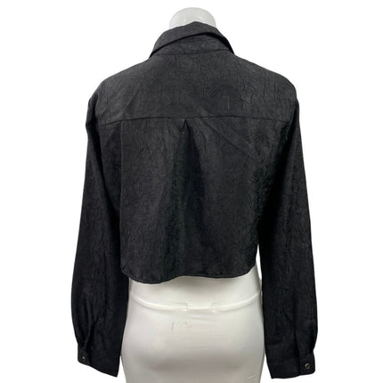 House of Harlow 1960 Black Textured Button Down Long Sleeve Cropped Shirt Top M