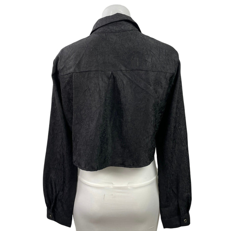 House of Harlow 1960 Black Textured Button Down Long Sleeve Cropped Shirt Top M