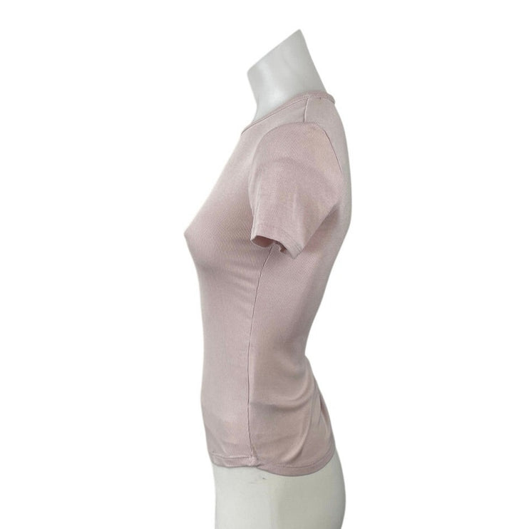 Artizia Sunday Best ReRib Pink Short Sleeve Ribbed Knit Crew Neck T Shirt Top XS