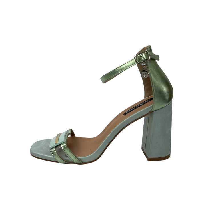 Gian Marco Venturi Women Green Square Toe Ankle Strap Block Heels Sandal Sz 8.5
