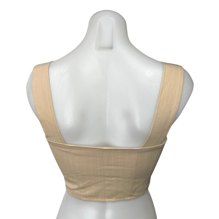 Tiger Mist Beige Tan Sleeveless Square Neck Pinstriped Crop Tank Top Size XS