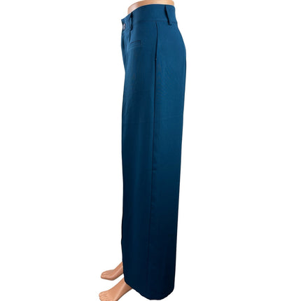 Cider Blue Tailored Pleated High Waist Straight Wide Leg Trousers Dress Pants S