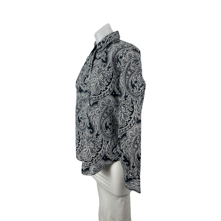 Lauren Ralph Womens Black Paisley Floral Long Sleeve Button Down Up Shirt Top L