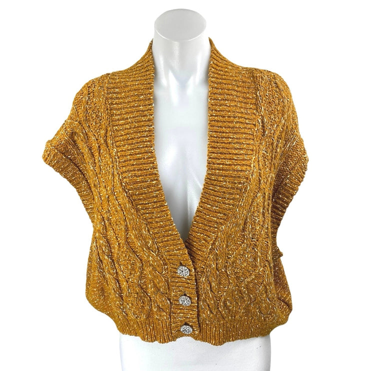 Anthropologie Maeve Yellow Knit Short Sleeve Oversized Cardigan Sweater Vest XL