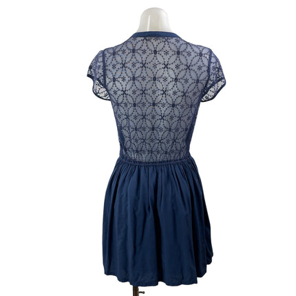 Abercrombie & Fitch Women's Blue Mesh Sheer Lace Fit & Flare Mini Dress Size S