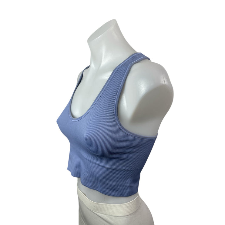 Athleta Women's Blue Ribbed Knit Sleeveless Yoga Workout Athletic Crop Top Sz S