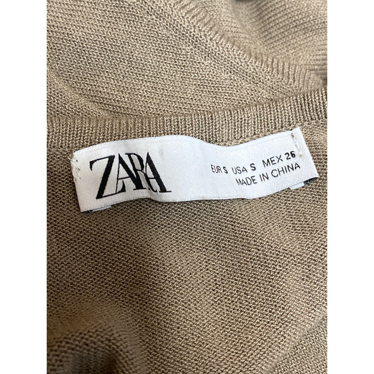 Zara Women's Beige Soft Knit Sleeveless Midi Cami Tank Sheath Shift Slip Dress S