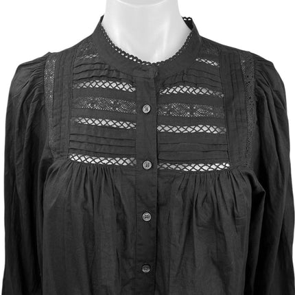 NEW Gap Black Mock Neck Long Sleeve Button Front Peasant Boho Blouse Top Size S