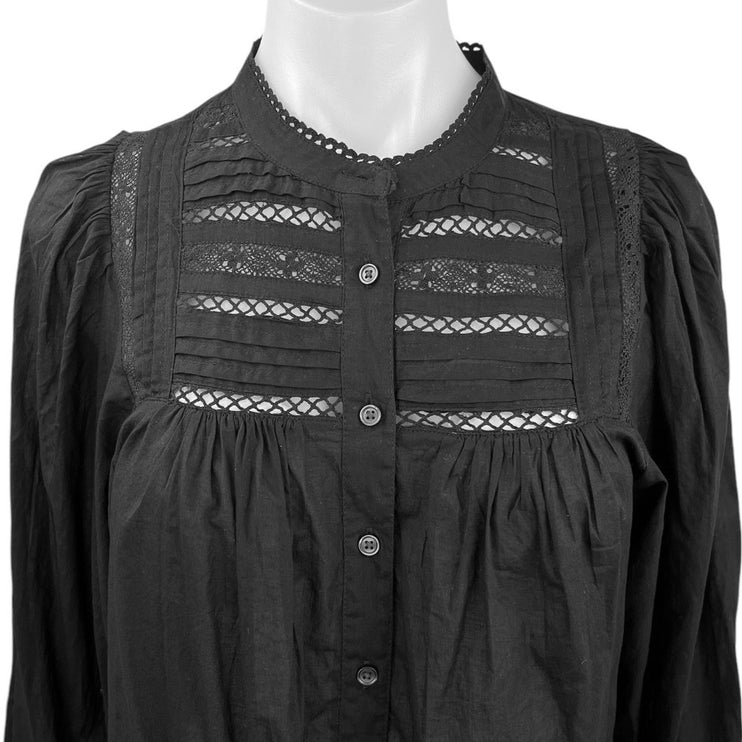 NEW Gap Black Mock Neck Long Sleeve Button Front Peasant Boho Blouse Top Size S