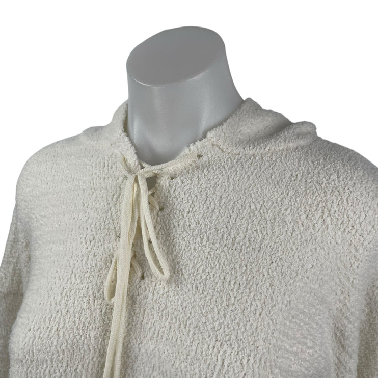Forever 21 Women's White Ivory Fleece Lace Up Long Sleeve Hoodie Sweater Top S
