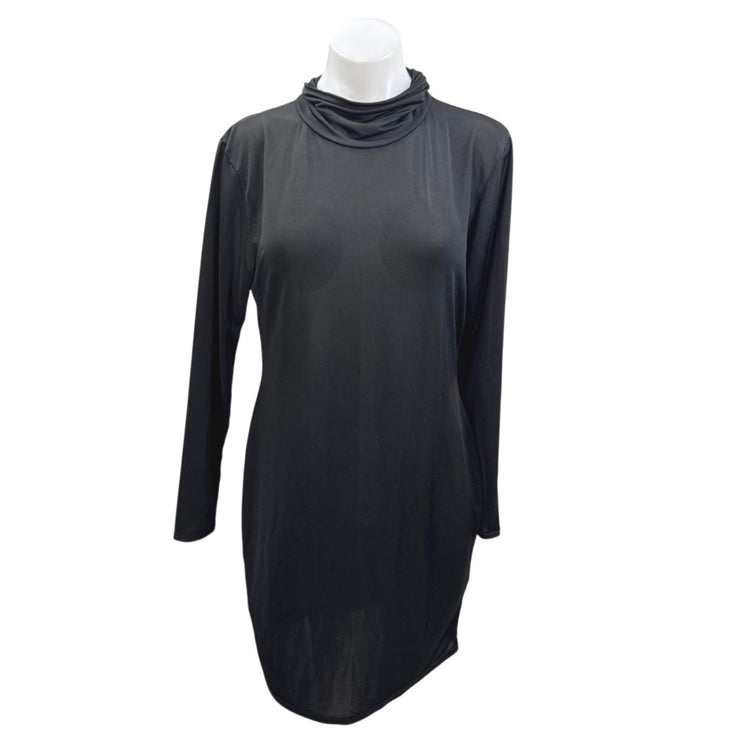 Boohoo Women's Black Long Sleeve Mock Neck Padded Shift Mini Dress Size 18