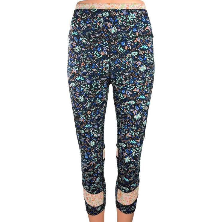 Free People Movement Lose Your Marbles Blue Floral Crop Activewear Leggings Sz S