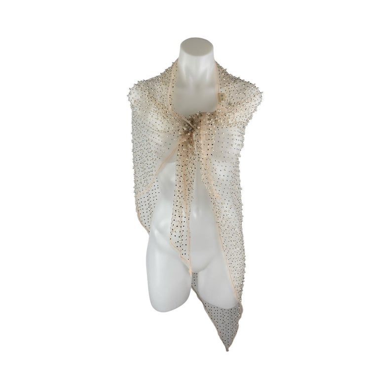 Beach Bunny Beige Pearl Beaded Rhinestone Sheer Mesh Tie Beach Cover Up One Size