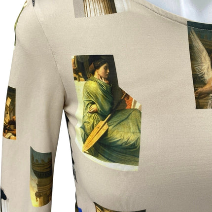 Zara Apotheosis of Homer Beige Long Sleeve Graphic Slim Fit Crop Shirt Top Sz S