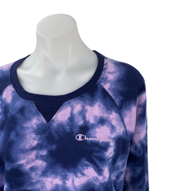 Champion Women's Purple Tie Dye Long Sleeve Knit Round Neck Sweatshirt Top Sz XL