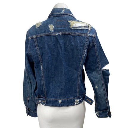 Levi's Blue Dark Wash Distressed Long Sleeve Button Down Denim Jeans Jacket Sz L