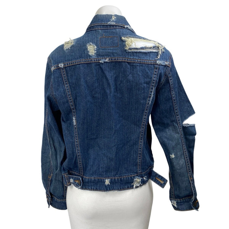 Levi's Blue Dark Wash Distressed Long Sleeve Button Down Denim Jeans Jacket Sz L