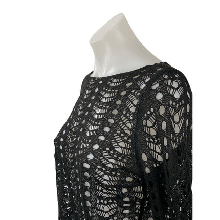 Daisy Street Women's Black Open Knit Crochet Long Sleeve Sweater Blouse Top Sz M