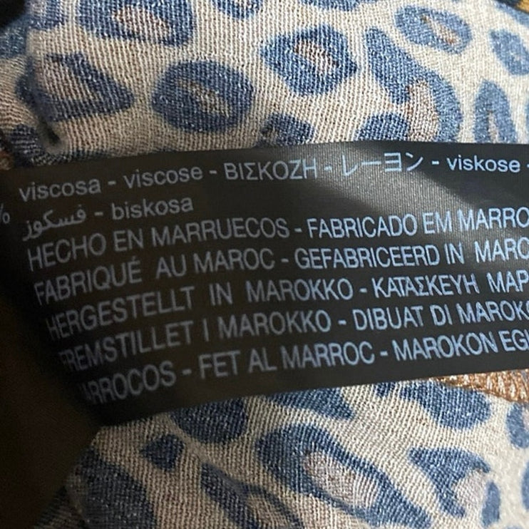 Zara Women's Tan Leopard Animal Long Puff Sleeve Pleated Blouse Top Size XS