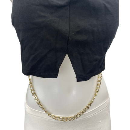Blue Blush Black Sleeveless Square Neck Split Cut Cami Camisole Tank Crop Top M