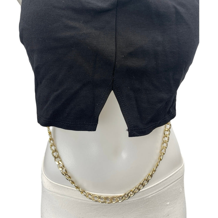 Blue Blush Black Sleeveless Square Neck Split Cut Cami Camisole Tank Crop Top M