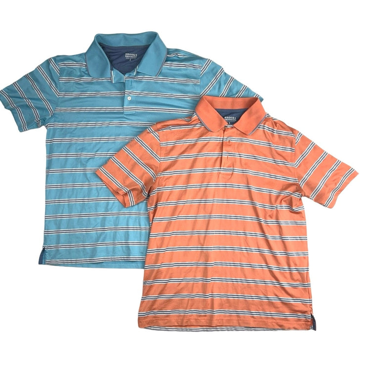 Brooks Brothers Lot of 2 Blue Orange Short Sleeve Striped Polo Shirt Bundle Sz L