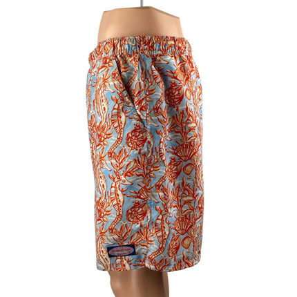 Vineyard Vines Men's Orange Seahorse Shells Print Swim Trunks Board Shorts Sz L