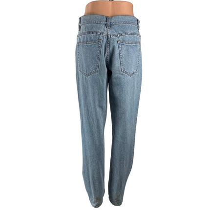 Women's Light Blue High Rise Relaxed Straight Palazzo Mom Denim Jeans Pants 40