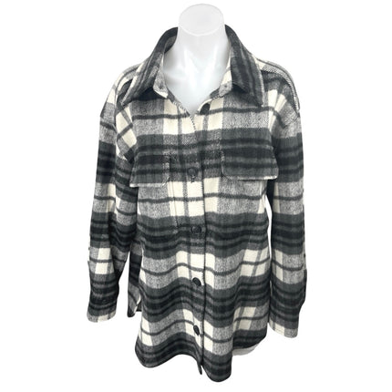 H&M Black White Wool Plaid Checkered Button Down Long Sleeve Shirt Top Jacket L