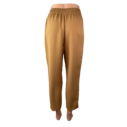 Zara Women's Brown Drawstring High Rise Carrot Tapered Trousers Dress Pants XS