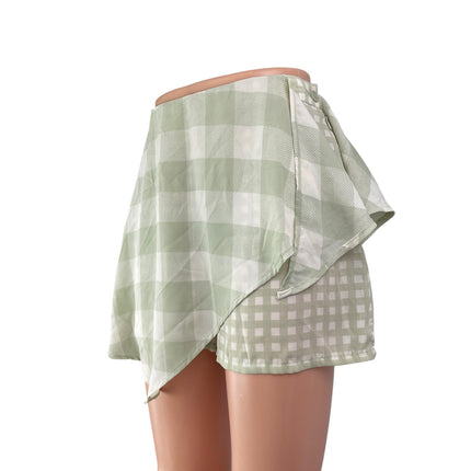 Urban Outfitters Green Gingham Check Asymmetric A-Line Mini Skort Skirt Size 6