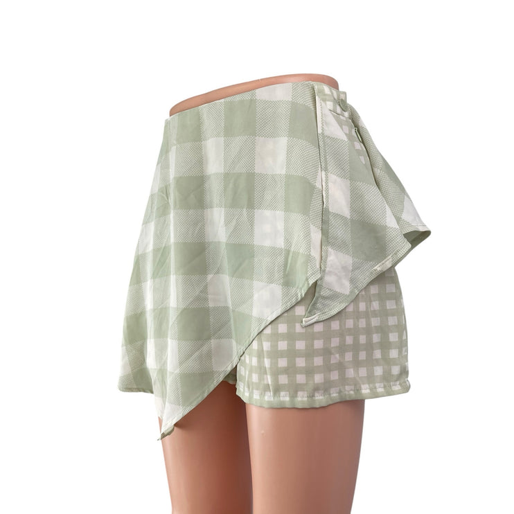 Urban Outfitters Green Gingham Check Asymmetric A-Line Mini Skort Skirt Size 6