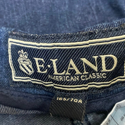 E-Land Blue Gold Button Flare Pleated Side Zip A Line Denim Jean Skirt Size S