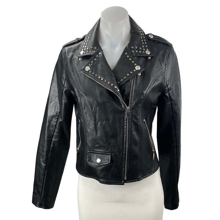 BuddyLove Wild Child Black Studded Faux Vegan Leather Moto Biker Coat Jacket S
