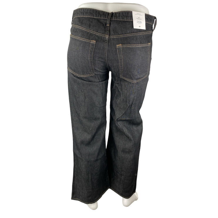 NEW H&M Women's Black Feather Soft High Rise Straight Leg Denim Jeans Size 14