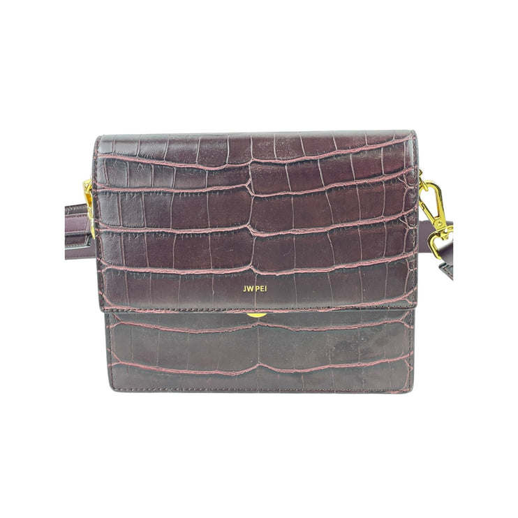 JW Pei Mini Flap Burgundy Red Croc Faux Leather Vegan Crossbody Bag Handbag