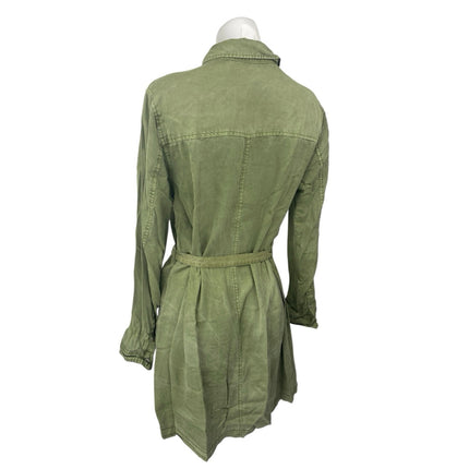 Sanctuary Army Girl Green Belted Long Sleeve Button Down Denim Shirt Dress Sz M
