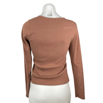 Abercrombie & Fitch Women's Brown Rib Knit Henley Long Sleeve Crop Shirt Top M