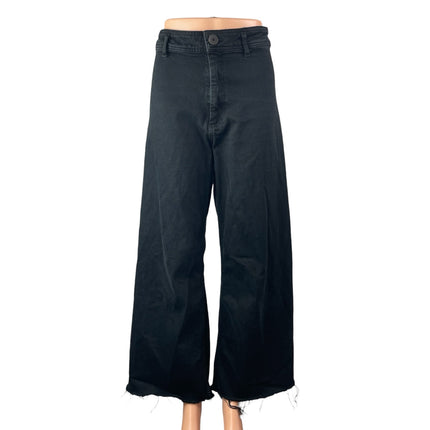 Zara The Marine Straight Women's Black Frayed Wide Leg Baggy Denim Jeans Pants S