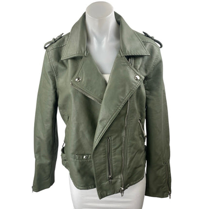 Blank NYC Green Faux Leather Vegan Long Sleeve Biker Motorcyle Jacket Size L