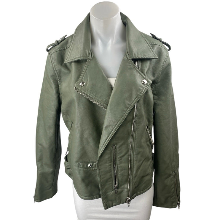 Blank NYC Green Faux Leather Vegan Long Sleeve Biker Motorcyle Jacket Size L