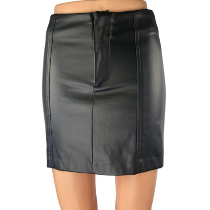 ASTR Women's Black Faux Vegan Leather High Waist Mini Boycon Pencil Skirt Sz XS