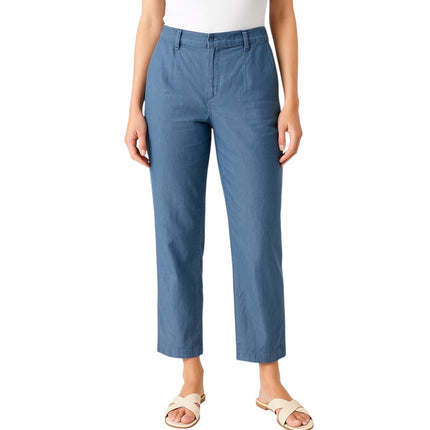J.Crew Women's Blue High Waisted Pleated Straight Leg Chambray Denim Jeans Sz 12