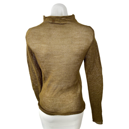 Zara Brown Gold Wool Metallic Knit Mock Neck Long Sleeve Blouse Sweater Top Sz M